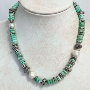 Chunky Chrysoprase, Pearl and Pewter necklace